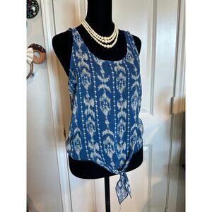 Wet Seal Blue Ikat Tie-Front Tank Top S Large Y2K Boho